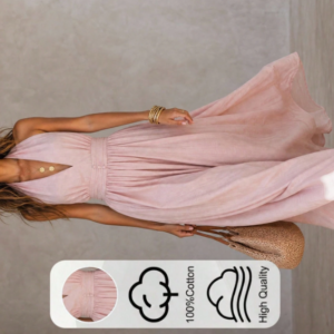 Vestido midi decotado rosa bebê