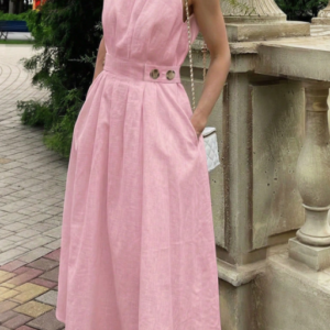 Vestido em algodão rosa bebê