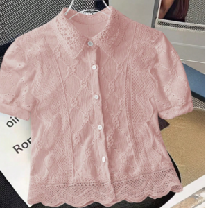 Blusa com manga curta, rosa bebê, bordada